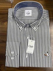8811- BYMN Comfort Fit Gri Çizgili Pamuk Gömlek