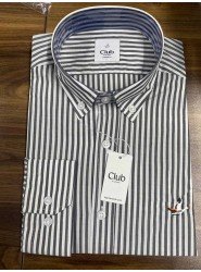 8811- BYMN Comfort Fit Gri Çizgili Pamuk Gömlek