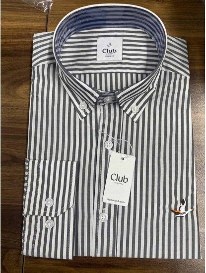 8811- BYMN Comfort Fit Gri Çizgili Pamuk Gömlek
