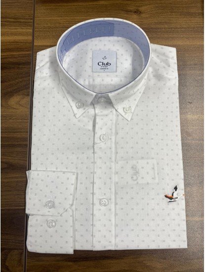 8813- BYMN Comfort Fit Beyaz Gri Desenli Pamuk Gömlek