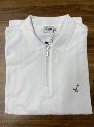 8820- BYMN Beyaz Yarım Fermuarlı Pike Kumaş Polo Yaka T-shirt