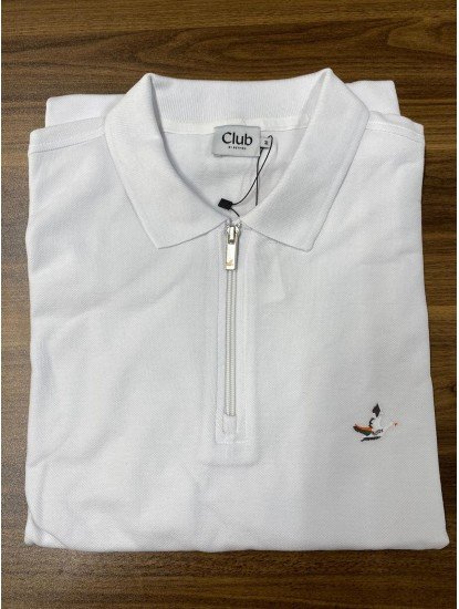 8820- BYMN Beyaz Yarım Fermuarlı Pike Kumaş Polo Yaka T-shirt