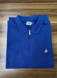 8821- BYMN İndigo Yarım Fermuarlı Pike Kumaş Polo Yaka T-shirt