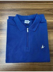 8821- BYMN İndigo Yarım Fermuarlı Pike Kumaş Polo Yaka T-shirt