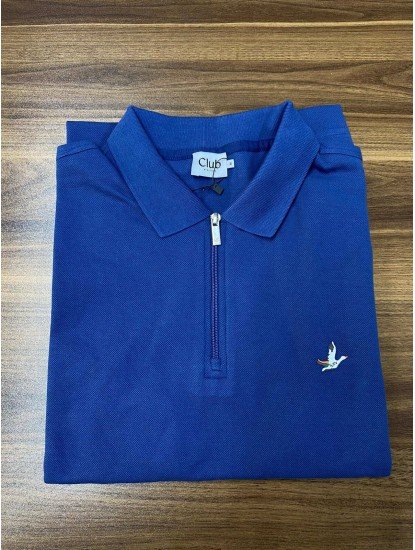 8821- BYMN İndigo Yarım Fermuarlı Pike Kumaş Polo Yaka T-shirt