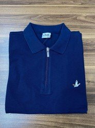 8822- BYMN Lacivert  Yarım Fermuarlı Pike Kumaş Polo Yaka T-shirt