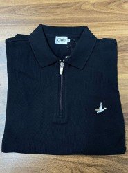 8823- BYMN Siyah Yarım Fermuarlı Pike Kumaş Polo Yaka T-shirt