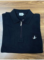 8823- BYMN Siyah Yarım Fermuarlı Pike Kumaş Polo Yaka T-shirt