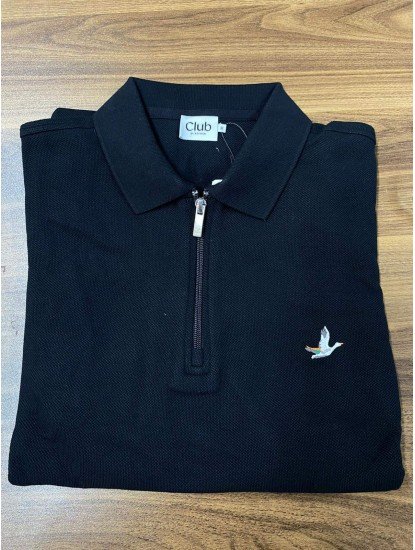 8823- BYMN Siyah Yarım Fermuarlı Pike Kumaş Polo Yaka T-shirt