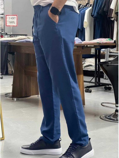 8834-BYMN İNDİGO TONA TON LOGO KETEN PANTOLON