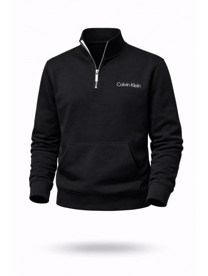 8837-CK Siyah Yarım Fermuarlı Calvin Klein Enjeksiyon Baskılı Pike Kumaş Sweath