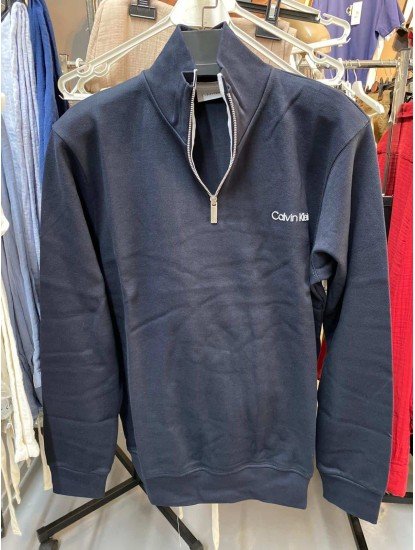 8838-CK Lacivert Yarım Fermuarlı Calvin Klein Enjeksiyon Baskılı Pike Kumaş Sweath