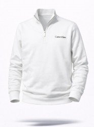 8839-CK Beyaz Yarım Fermuarlı Calvin Klein Enjeksiyon Baskılı Pike Kumaş Sweath