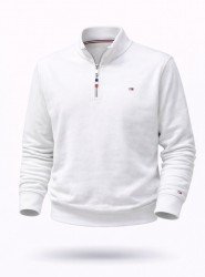 8851-TMY Ekru Yarım Fermuarlı Dik Yaka Önü Nakış Logolu  Sweath
