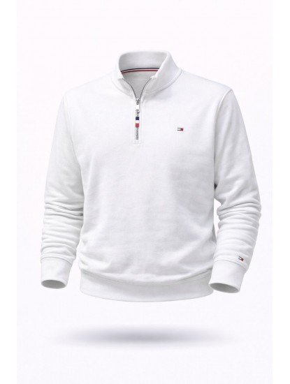 8851-TMY Ekru Yarım Fermuarlı Dik Yaka Önü Nakış Logolu  Sweath