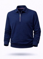 8854-TMY Lacivert Yarım Fermuarlı Polo  Yakalı Sol Kolu Nakış Logolu  Sweath