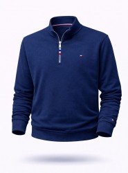 8856-TMY İndigo Yarım Fermuarlı Polo Yakalı Sol Kolu Nakış Logolu  Sweath