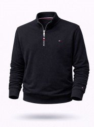 8857-TMY Siyah Yarım Fermuarlı Polo Yakalı Sol Kolu Nakış Logolu  Sweath