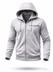 8859-TMY Gri Tam Fermuarlı Kapşonlu Sol Önde Nakış Logo Sweath