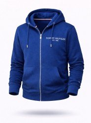 8860-TMY İndigo Tam Fermuarlı Kapşonlu Sol Önde Nakış Logo Sweath