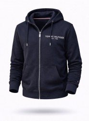 8861-TMY Lacivert Tam Fermuarlı Kapşonlu Sol Önde Nakış Logo Sweath