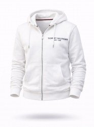 8863-TMY Ekru Tam Fermuarlı Kapşonlu Sol Önde Nakış Logo Sweath