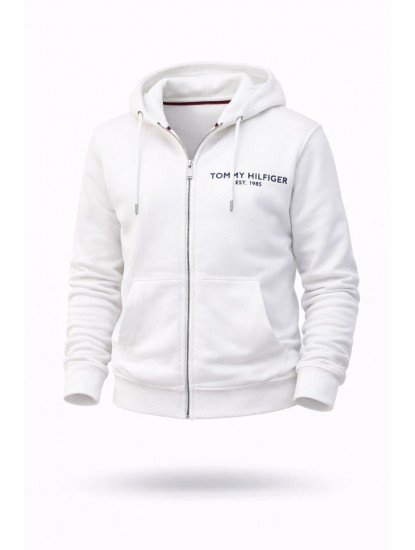 8863-TMY Ekru Tam Fermuarlı Kapşonlu Sol Önde Nakış Logo Sweath