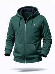 8865-GNT Yeşil Minik Nakışlı  Sweat Fermuarlı Kapşonlu