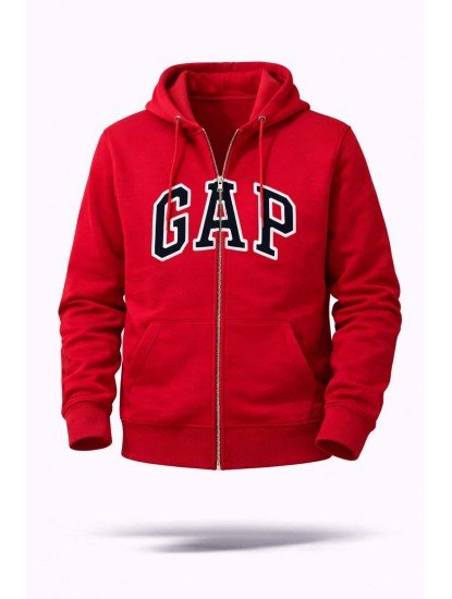 8872- Gap Kırmızı Tam Fermuarlı Kapşonlu Aplike Logo Sweath