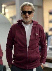 8874- LCST Bordo Tam Fermuarlı Kapşonlu Nakış Logolu Sweath