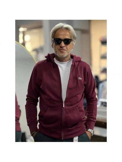 8874- LCST Bordo Tam Fermuarlı Kapşonlu Nakış Logolu Sweath