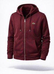 8874- LCST Bordo Tam Fermuarlı Kapşonlu Nakış Logolu Sweath