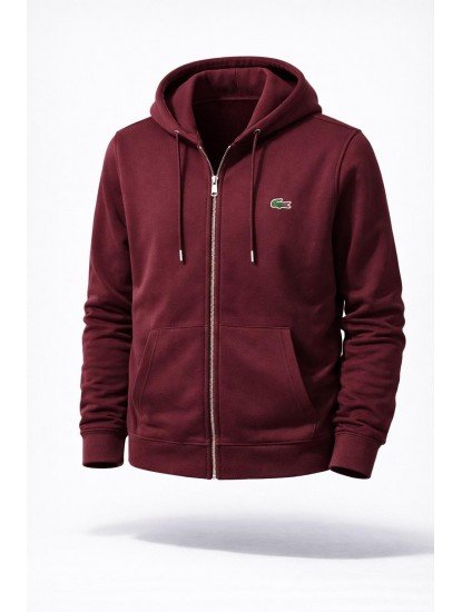 8874- LCST Bordo Tam Fermuarlı Kapşonlu Nakış Logolu Sweath