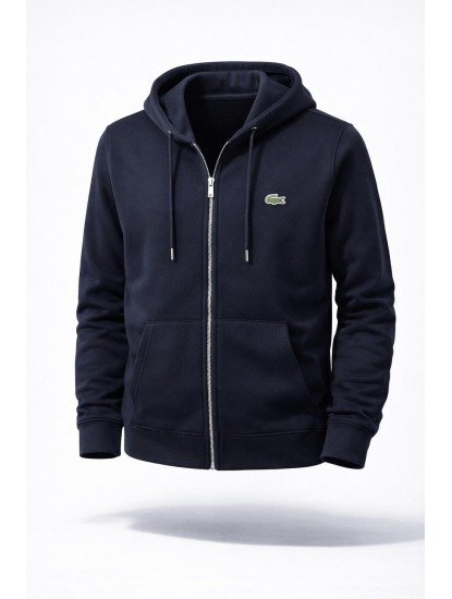 8875- LCST Lacivert Tam Fermuarlı Kapşonlu Nakış Logolu Sweath