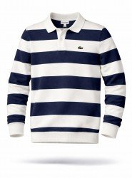 8889- LCST Beyaz Lacivert Çizgili Polo Yaka  Düğmeli Slim Fit  Triko