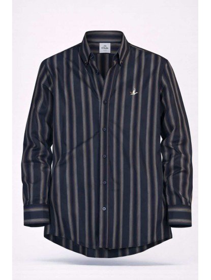 8899-BYMN Comfort Fit Lacivert Çizgili Pamuk Gömlek
