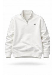 8939-Bymn Ekru Yarım Fermuarlı Pike Kumaş Sweath