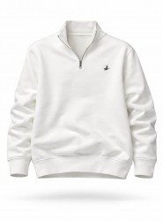 8939-Bymn Ekru Yarım Fermuarlı Pike Kumaş Sweath