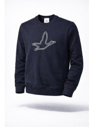 8967-Bymn Lacivert Önü Kuş Nakışlı Bisiklet Yaka Sweath