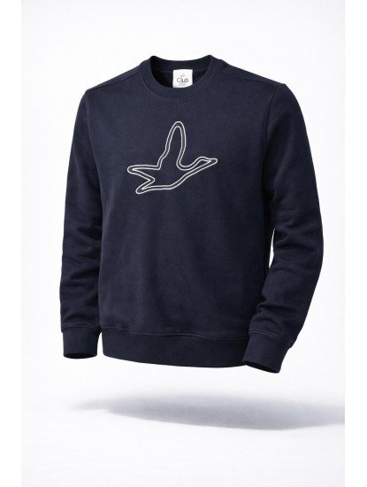 8967-Bymn Lacivert Önü Kuş Nakışlı Bisiklet Yaka Sweath