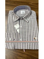 8679- BYMN Comfort Fit Gri Çizgili Keten Gömlek