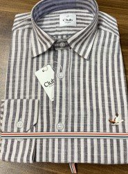 8679- BYMN Comfort Fit Gri Çizgili Keten Gömlek