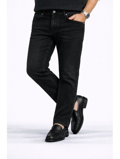 9021-BYMN Siyah Rahat Kalıp Kot Pantolon