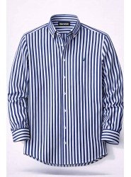 9043-Norwıch Sax Beyaz Çizgili Cotton Slim Fit Gömlek