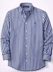 9043-Norwıch Sax Beyaz Çizgili Cotton Slim Fit Gömlek