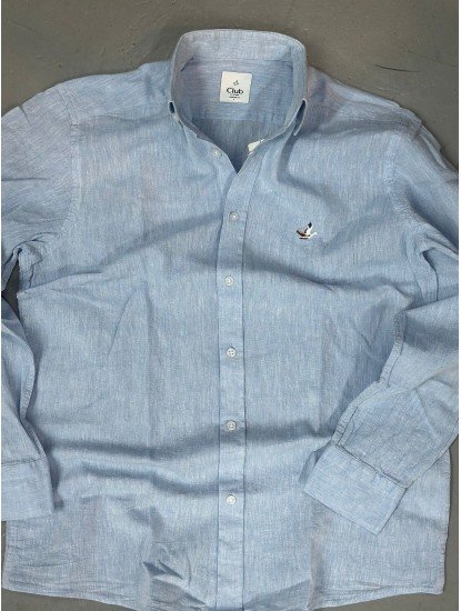 9271-BYMN Açık Mavi  Comfort Fit Keten Gömlek