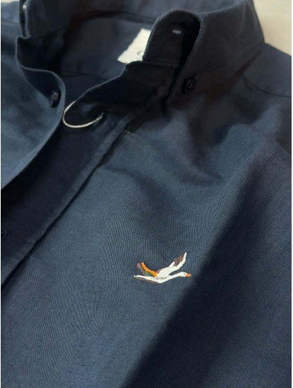 9272-BYMN Lacivert Comfort Fit Keten Gömlek