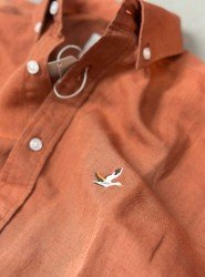 9274-BYMN Kiremit Comfort Fit Keten Gömlek