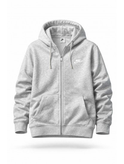 9084-NK Gri Tam Fermuarlı Kapşonlu Sweath