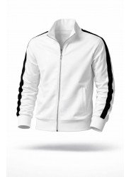 9092-BYMN Ekru Kenarları Şeritli Dik Yaka Tam Fermuarlı  Sweath